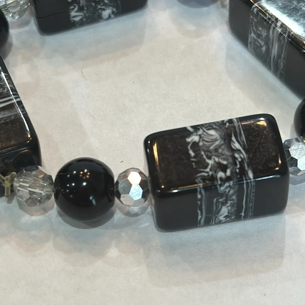 SET 3 BLACK GRAY‎ STONES STRETCH BRACELETS